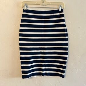 Marabelle Navy Blue & White Striped Knit Bodycon Pencil Skirt Extra Small